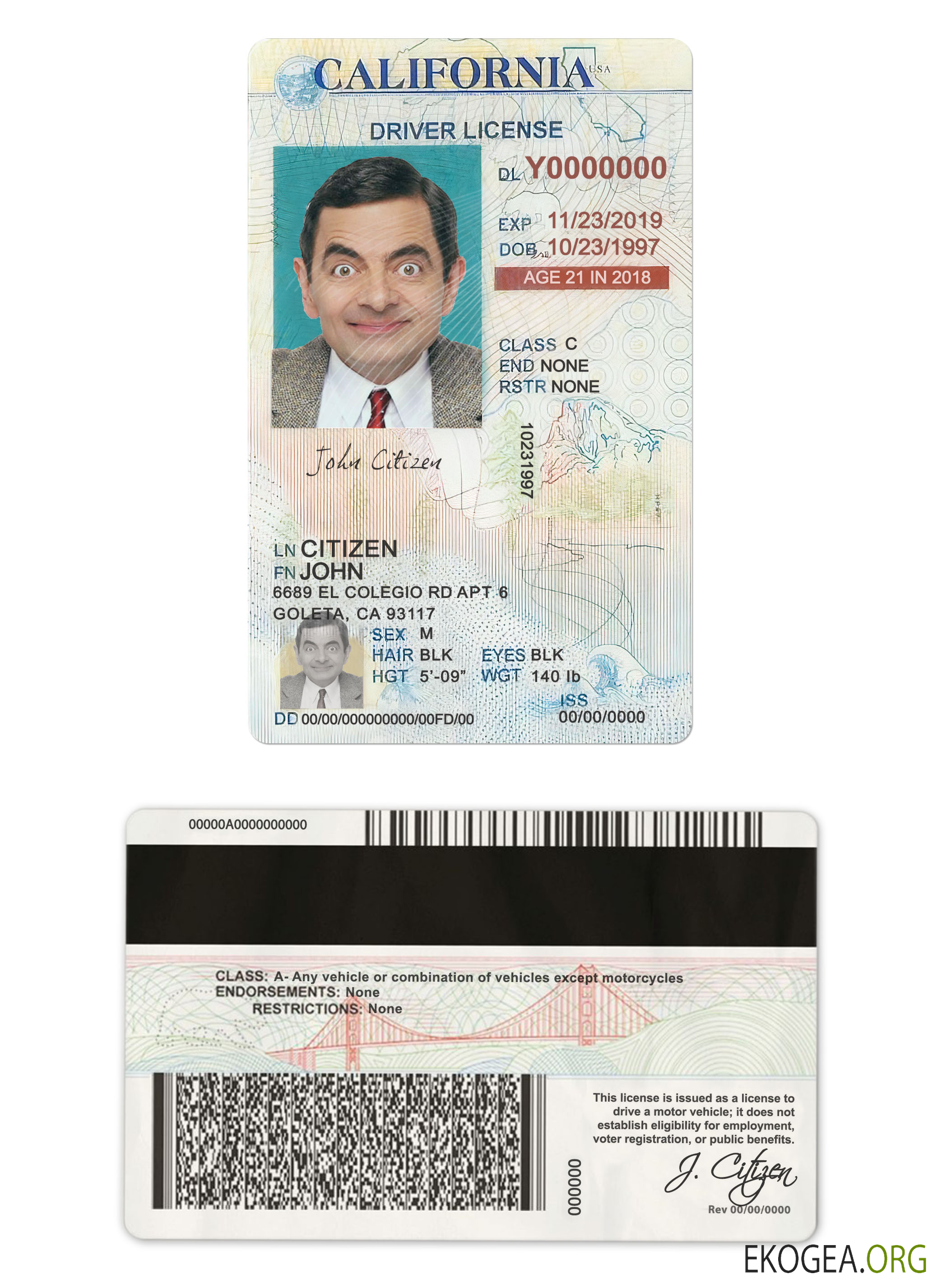 USA California driving license under 21